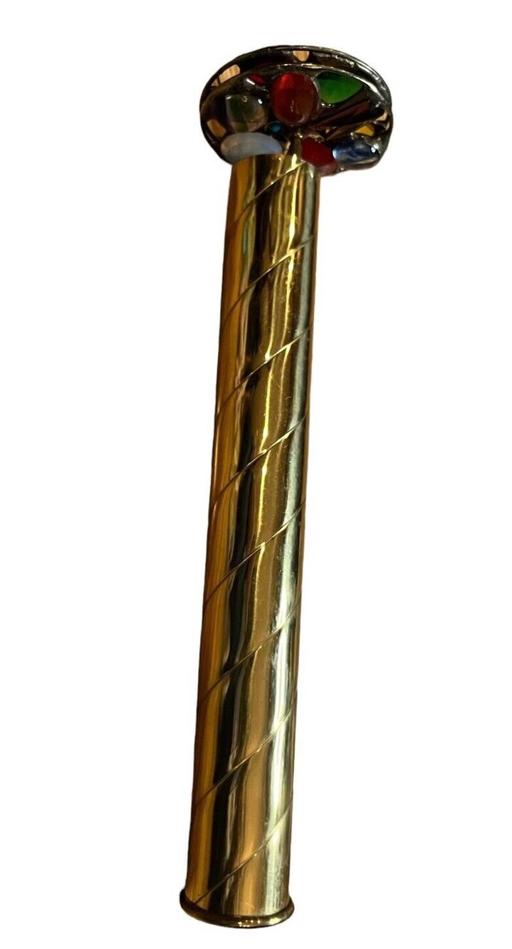Vintage Brass Kaleidoscope With 2 Beaded Wheels 9” Long Endless Color Combos